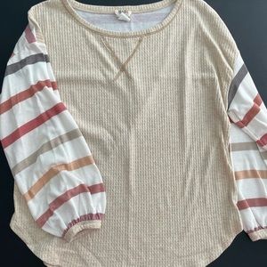 Waffle Long Sleeve, Striped Sleeves
